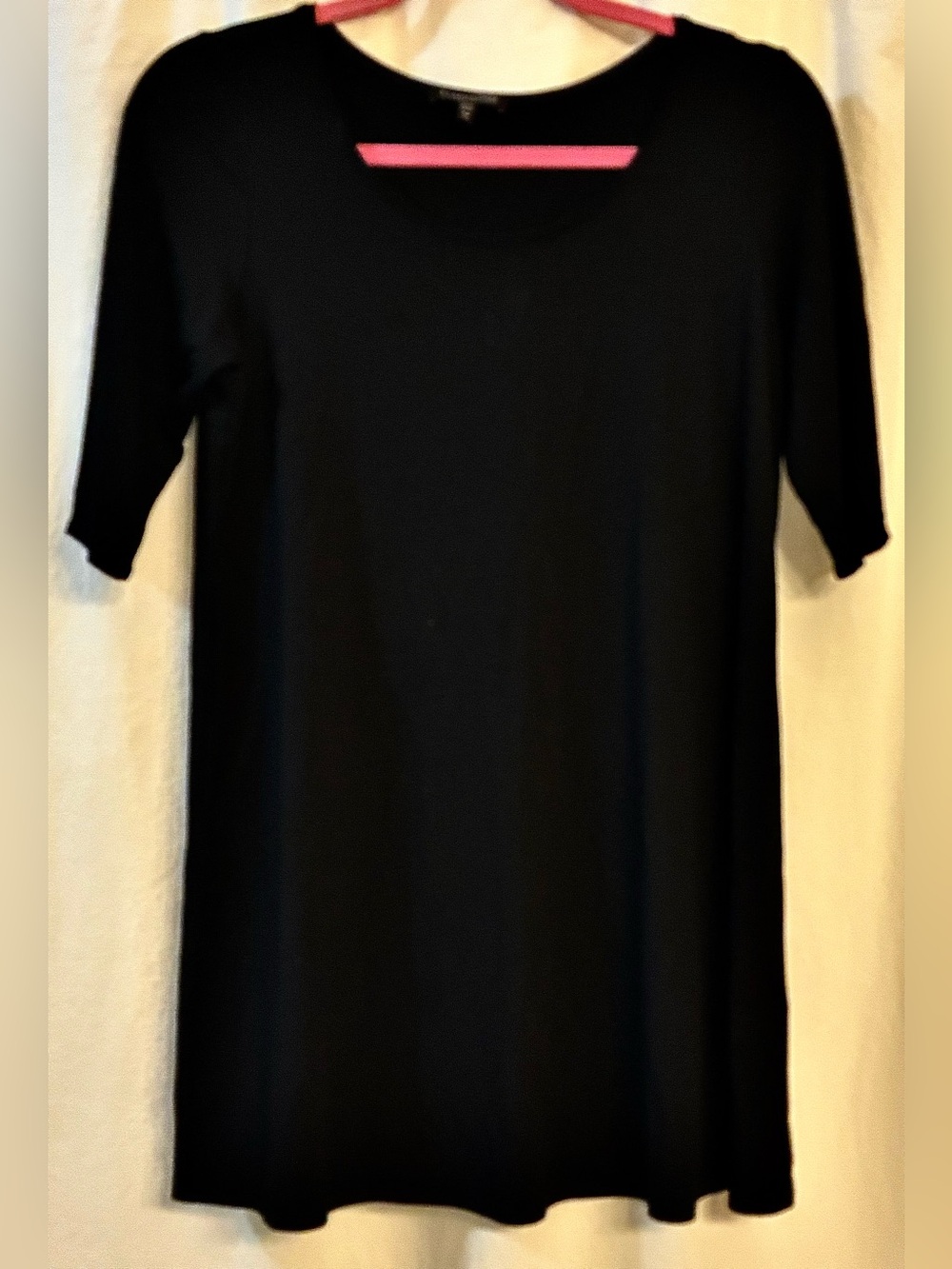 Eileen Fisher Black Scoopneck Swing Mini-Dress/Tunic. Size MP. Elbow Sleeves EC
